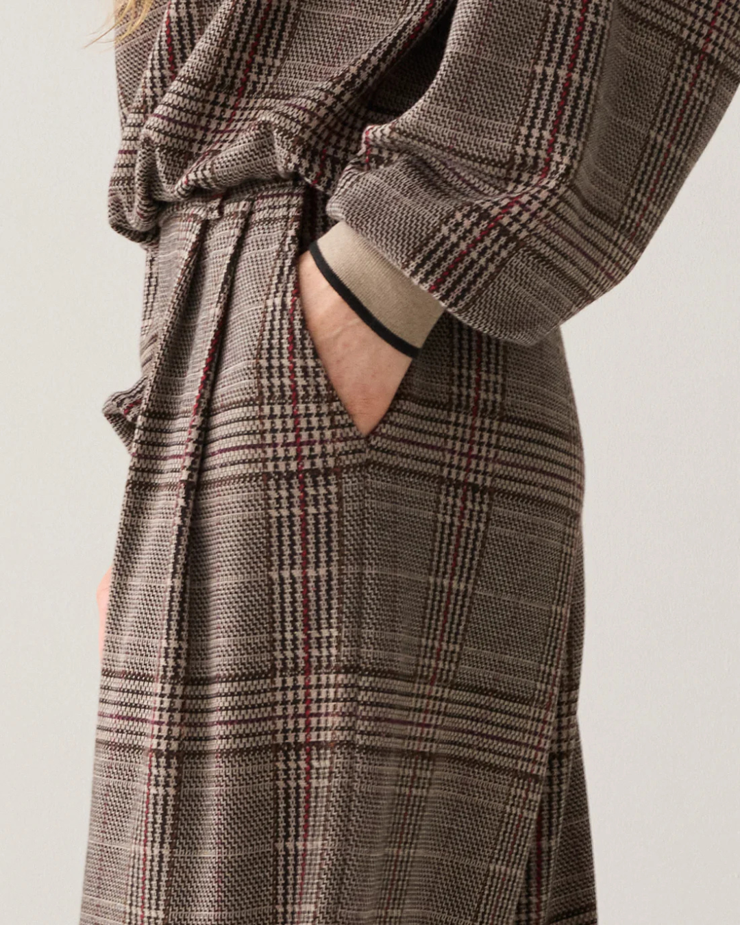 Wide-Leg Trousers in Plaid Jacquard