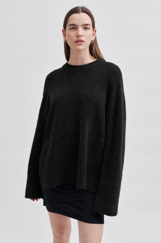 Brookline Knit Raglan O-Neck Black