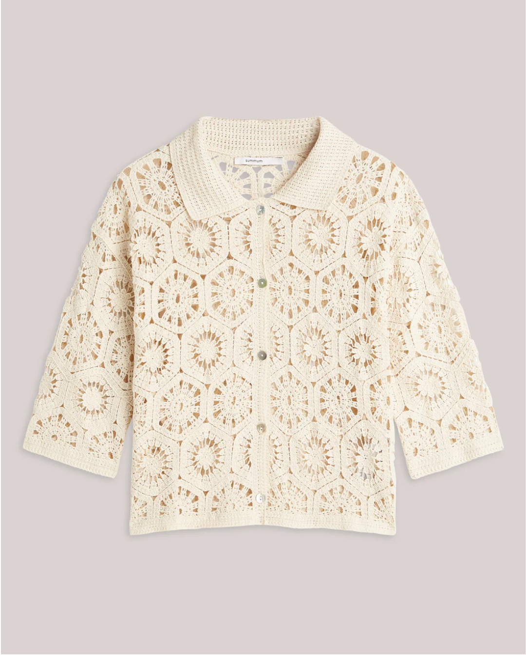 Crocheted cardigan in 100% cotton