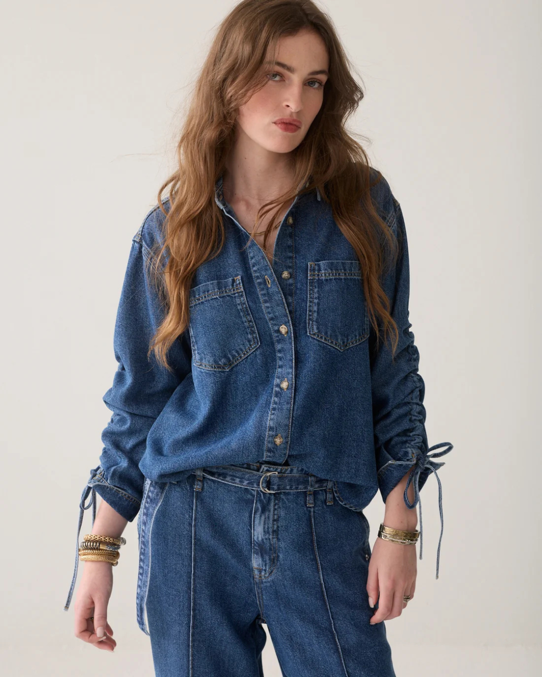 Denim blouse with boyfriend fit