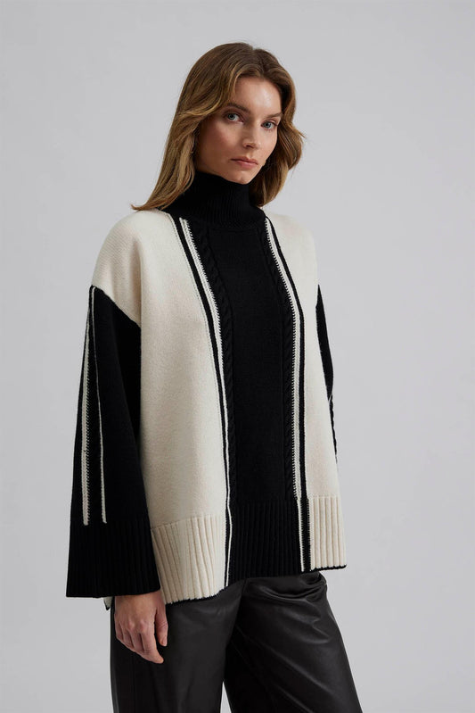 Kathleen Contrast Color Cable Knitted Sweater