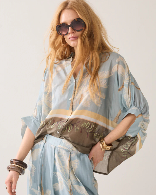 Transparent blouse with beach print