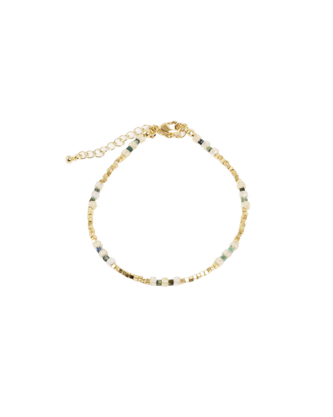 Armbånd med små stener, gull/grønn
