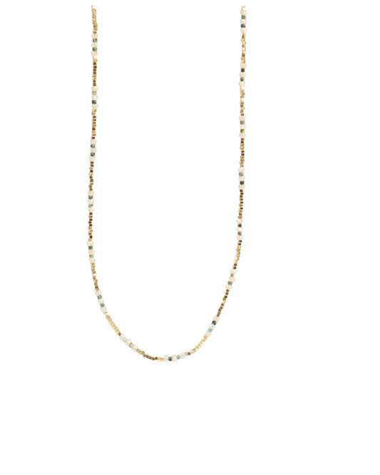 Kort kjede med små stener, gull/grønn