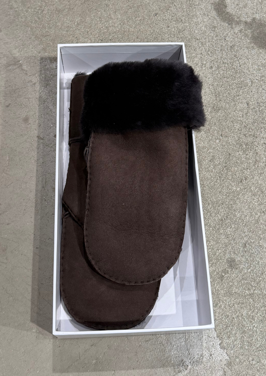 Ina Suede Shearling Mittens - Mørk Brun