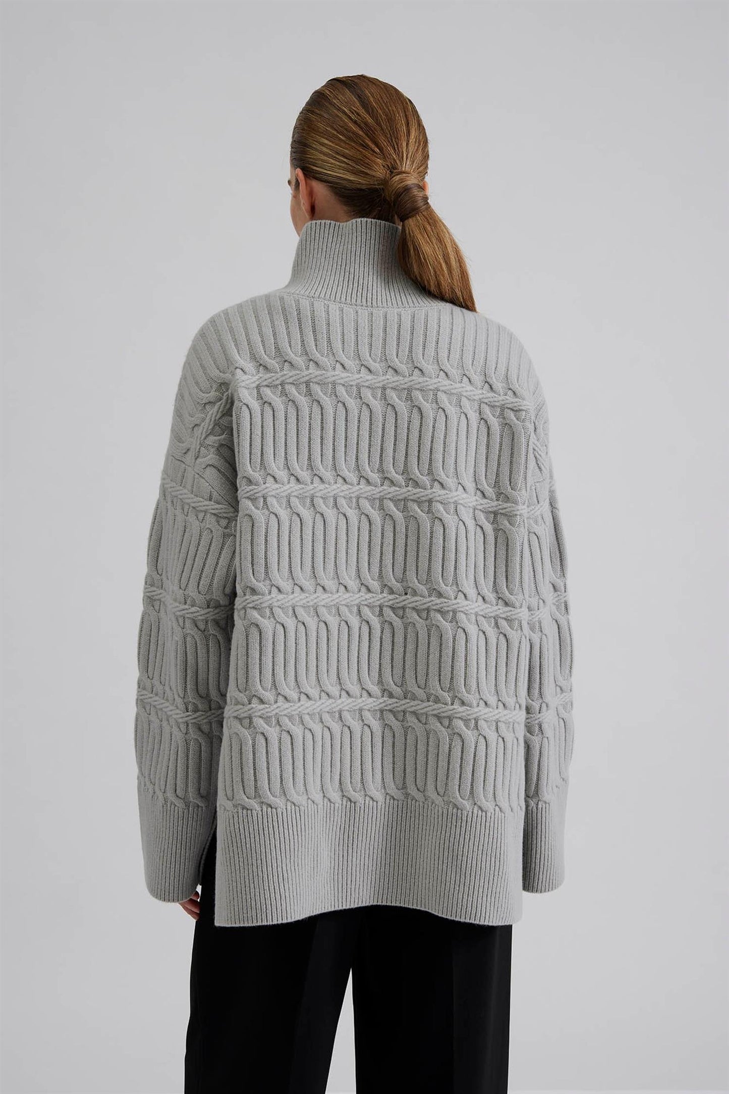 Adelyn Cable Knit Merino Blend Sweater Steel