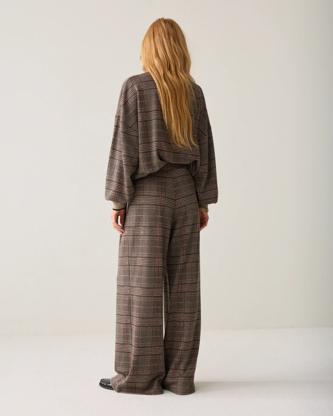 Wide-Leg Trousers in Plaid Jacquard