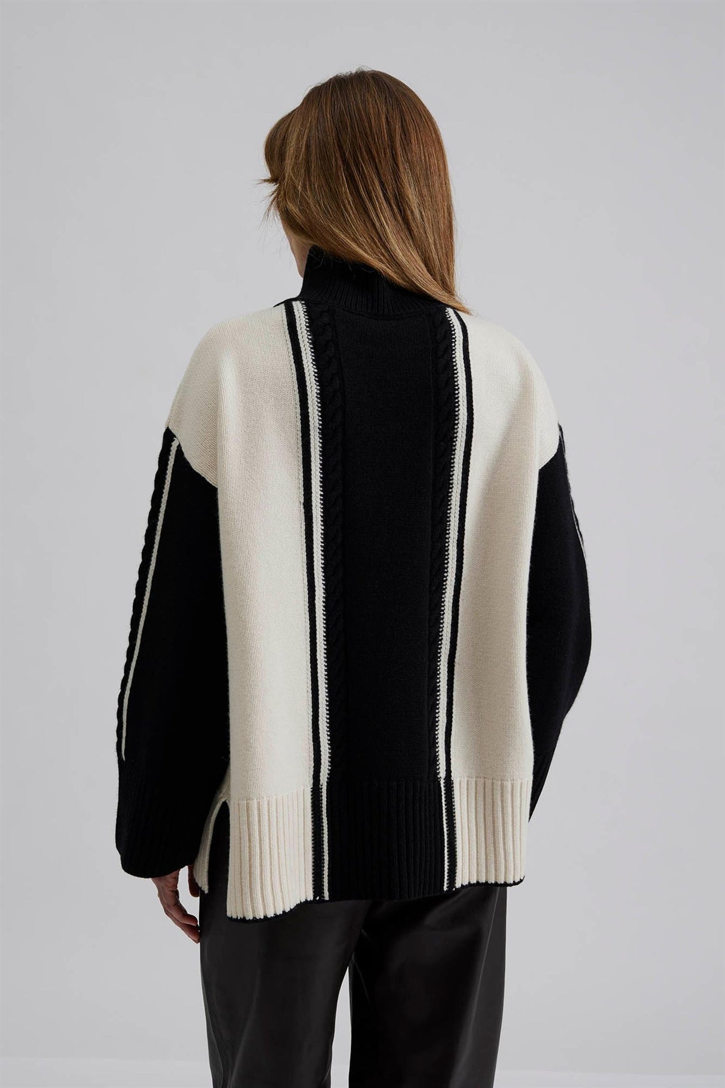 Kathleen Contrast Color Cable Knitted Sweater